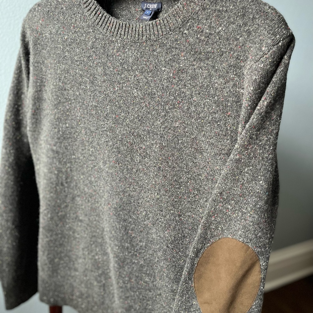 Mens J Crew Factory size M crew wool sweater suede elbow patches